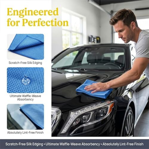 3PCS Microfiber Car Towels, 15x15 Inch, Highly Absorbent Waffle Weave Drying - Image 3