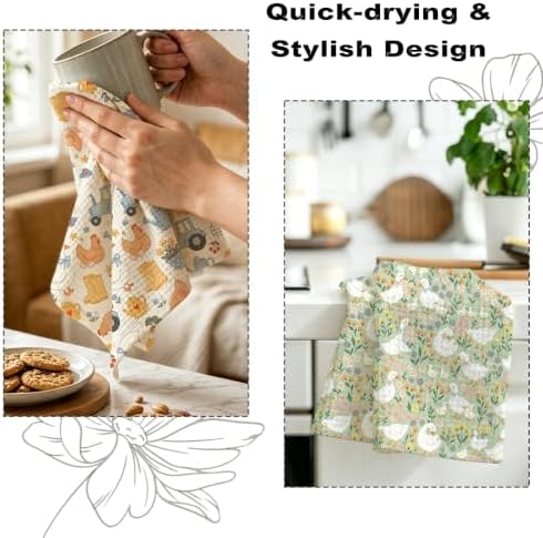 2 Pcs Cute Chicken Kitchen Towels, Goose Soft Absorbent Hand Tea Towel - Image 6