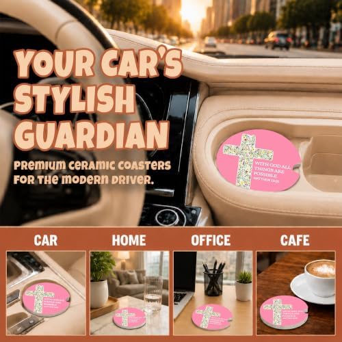 Pink Christian Bible Car Coasters, Floral Cross Scripture Cup Holders - Image 4