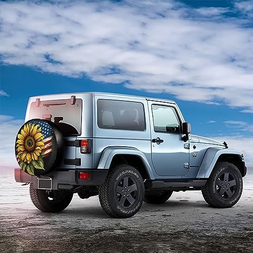 Spare Tire Cover USA Flag Sunflower Wheel Covers 14 Inch No Camera Hole - Image 3