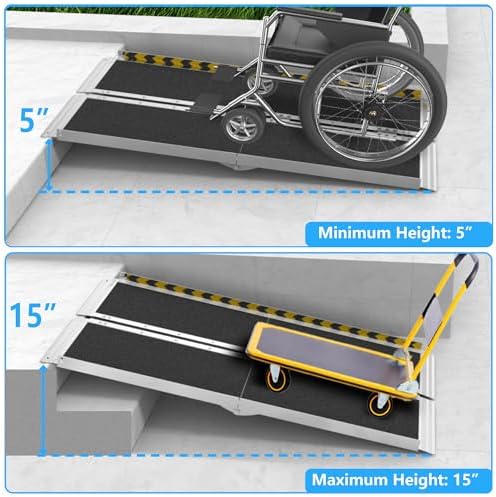 5FT Portable Wheelchair Ramp, Non-Slip Aluminum Folding Handicap Ramp, 600 LBS - Image 5