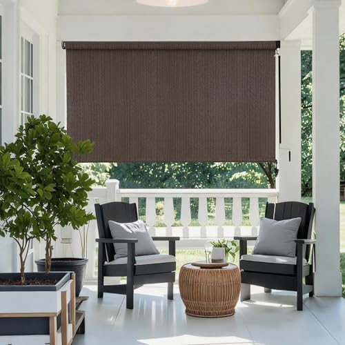 AOSKY Outdoor Roller Shades for Porch Privacy, Cordless Patio Roll Up Blinds - Image 2