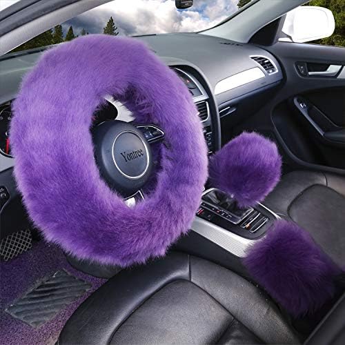 Purple Fluffy Sheepskin Car Steering Wheel Covers by Yontree
