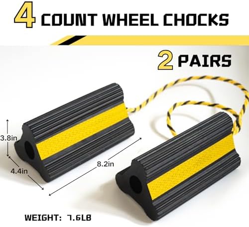 Wheel Chocks RV Trailer, Heavy-Duty Rubber, 8mm Teeth, 2 Pairs - Image 2