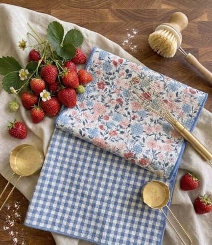 Blue and Pink Floral Kitchen Towels, Waffle Weave Microfiber, 2 Pack - Image 4