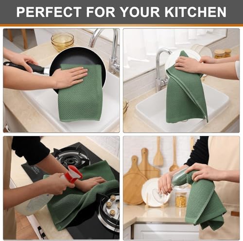Kitinjoy 100% Cotton Waffle 12-Pack Kitchen Towels, Grass Green - Image 4