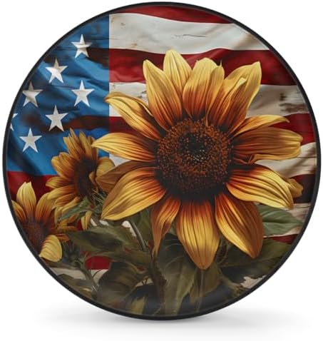 Rv Spare Tire Cover Wheel Sunflower American Flag Tire Covers Wheel Protectors by FengQuGou