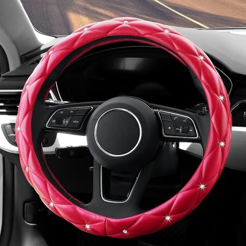 YOGURTCK Cute Diamond Soft Leather Anti-Slip Steering Wheel Cover - Image 4