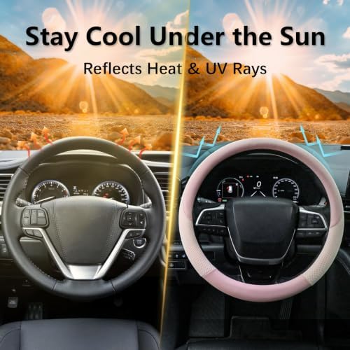 KAFEEK Pink Steering Wheel Cover Women, Cooling Ice Silk, Universal 15 Inch - Image 4