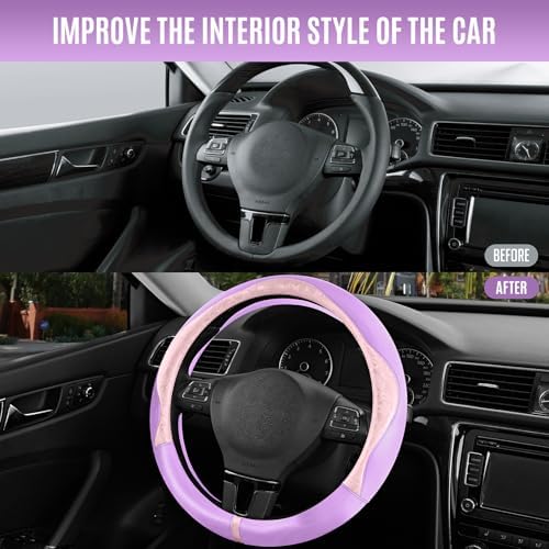 PIC AUTO Steering Wheel Cover, Universal Fit 14.5"–15.5", Soft PU Grain Leather - Image 6