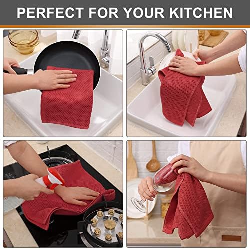 Kitinjoy 100% Cotton Waffle 6-Pack Kitchen Towels, Brick Red - Image 4