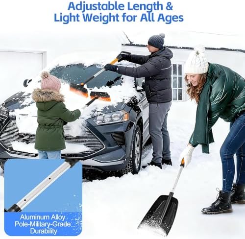 5-in-1 Ice Scrapers Snow Shovel Snow Brush Kit, Extendable Aluminum Foam Grip - Image 3