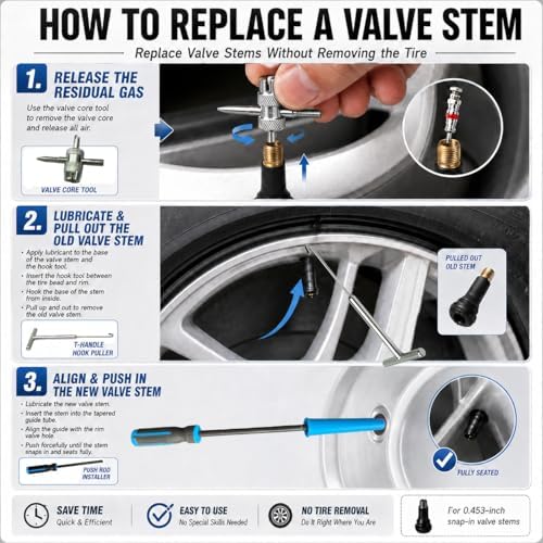 Valve Stem and Core Removal Replacement Tool Kit, Valve Stem Installation Tool - Image 2
