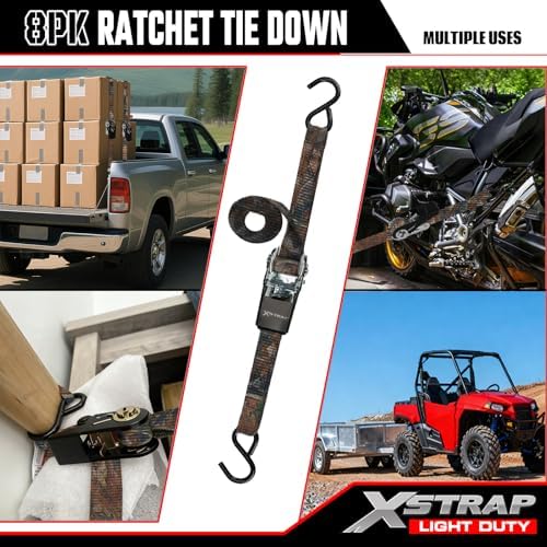 XSTRAP STANDARD 8-Pack Ratchet Tie Down Straps, Camouflage - Image 2