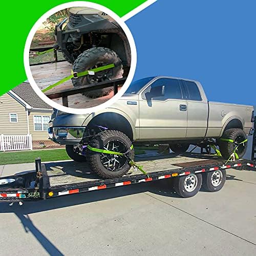 Car Trailer Straps, 4 Pack 2"x96" Tire Straps, Snap Hooks - Image 6