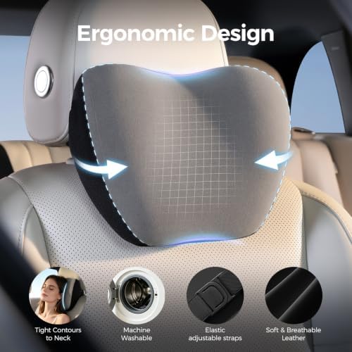 BABUR Car Neck Pillow Ergonomic 100% Memory Foam Headrest - Image 3