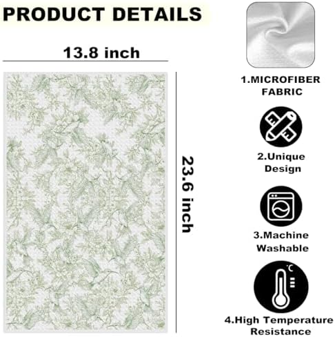 2 Pcs Vintage Green Floral Kitchen Towels Decorative Tea Towels - Image 2