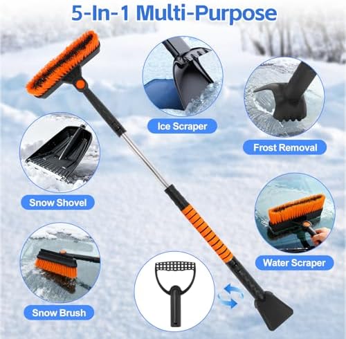 5-in-1 Ice Scrapers Snow Shovel Snow Brush Kit, Extendable Aluminum Foam Grip - Image 2