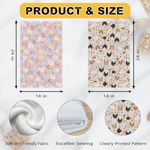 2 Pcs Cute Chicken Kitchen Towels, Floral Soft Absorbent Hand Tea Towel - Image 3