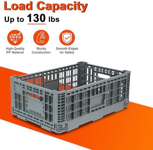 Collapsible Milk Crates 52L, Plastic Folding Storage Crate - Image 4