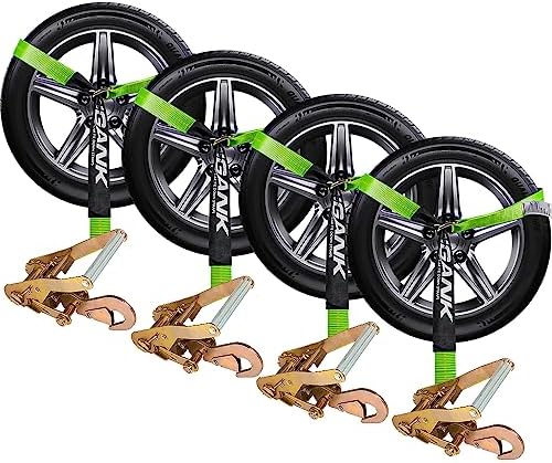 Car Trailer Straps, 4 Pack 2"x96" Tire Straps, Snap Hooks by Digank