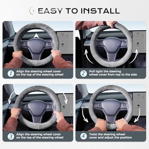 Coverado Steering Wheel Cover, Anti-Slip Fluffy Car Steering Wheel Cover - Image 4