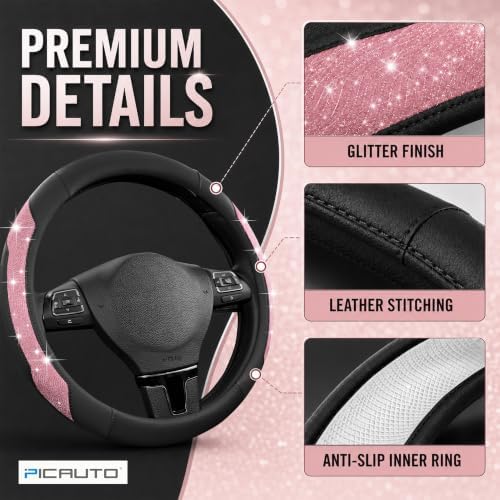 PIC AUTO Steering Wheel Cover, Hot Pink Sparkly Crystal Bling Glitter - Image 4