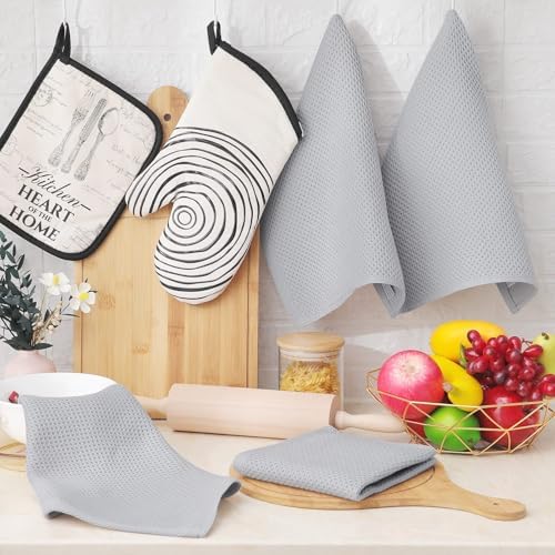 Homaxy 100% Cotton Waffle Weave Kitchen Dish Cloths 24-Pack, Light Gray - Image 6