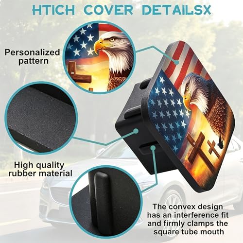 Bald Eagle Hitch Cover Cross on US Flag Square Towing Hitch Covers 2” Heavy - Image 3