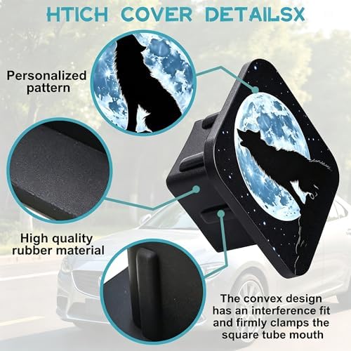 Trailer Hitch Cover Howling Wolf Against Moon Square 2 Inch Receiver Tube Plug - Image 3