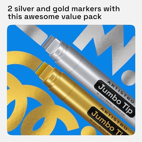 ARTISTRO Gold & Silver Acrylic Paint Markers - 15mm Jumbo-Tip - Set of 2 - Image 5