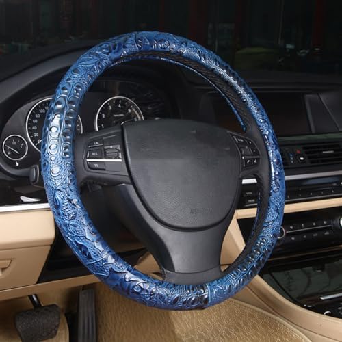 Blue Crocodile Skin Car Steering Wheel Cover, Faux Leather, Universal 15 Inches by Follicomfy
