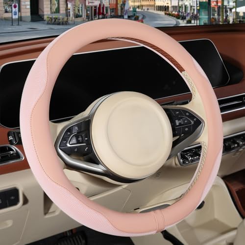 Nappa Leather Pink Steering Wheel Cover Women Large 16 inch by Binsheo