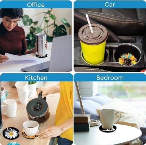 2Pcs Sunflower Butterfly Car Coasters, 2.75" Neoprene Cup Holder Coasters - Image 7