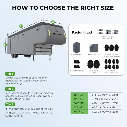 Fonzier 5th Wheel RV Cover, 9 Layers Heavy Duty RV Cover Fits 37-40FT - Image 4
