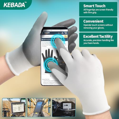 Kebada W1 Safety Work Gloves for Men & Women, Touchscreen, PU Coated - Image 3