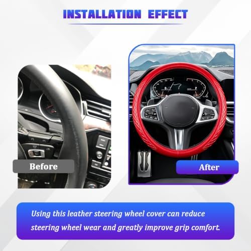 AUCELI 14.5-15 Inch Steering Wheel Cover Non-Slip Leather - Image 4