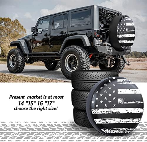 Black White Vintage American Flag Spare Tire Cover Protectors Weatherproof - Image 6