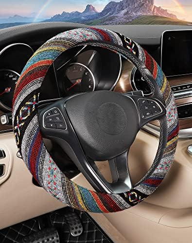 SEG Direct Boho Steering Wheel Cover, Baja Blanket Cloth, Coarse Flax by SEGDirect
