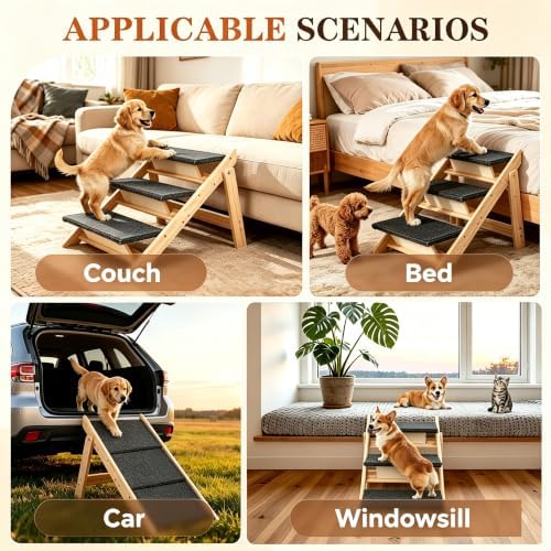 Foldable Dog Stairs for Bed, 3-Step 2-in-1 Dog Steps & Ramp for High Bed Couch - Image 2