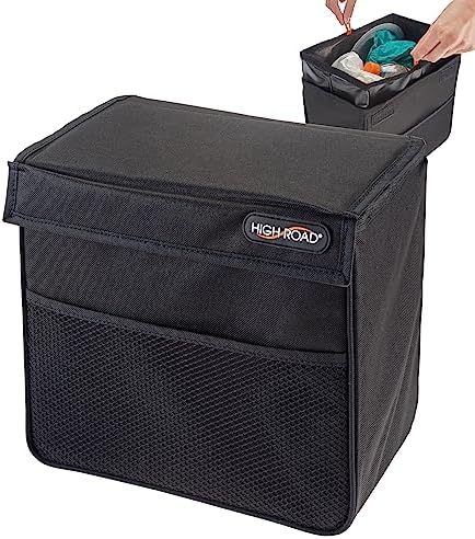 Weighted Car Trash Can with Lid, Storage Pocket and Leakproof Liner by HighRoad