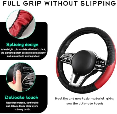 Car Steering Wheel Cover, 15 inch Carbon Fiber Microfiber Leather Elastic - Image 3
