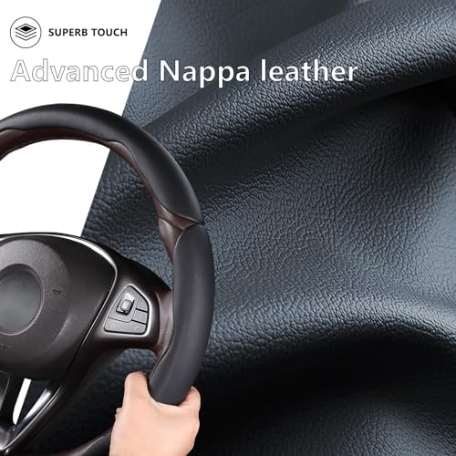 Car Steering Wheel Cover Leather 14.5-15 in Universal 3Pcs Set Black - Image 2