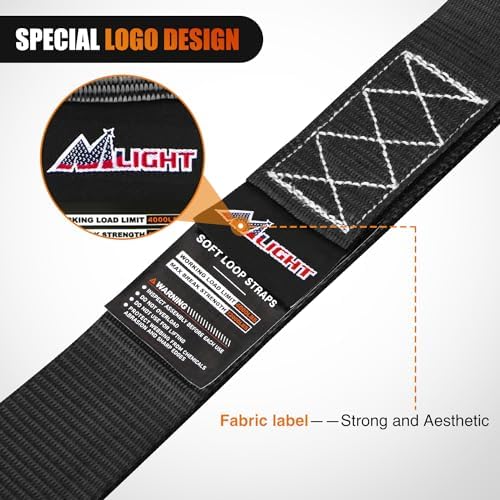 Nilight Soft Loop 1.7"x17" Motorcycle Tie Down Straps 12, 000LBS 8PK Black - Image 4