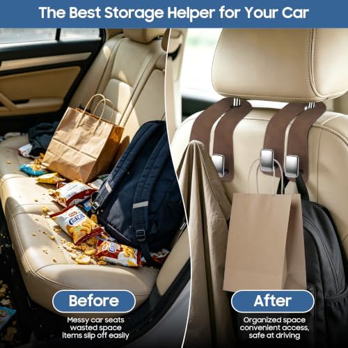 Amooca Car Headrest Hooks 4-Pack Suede Seat Organizer - Image 4