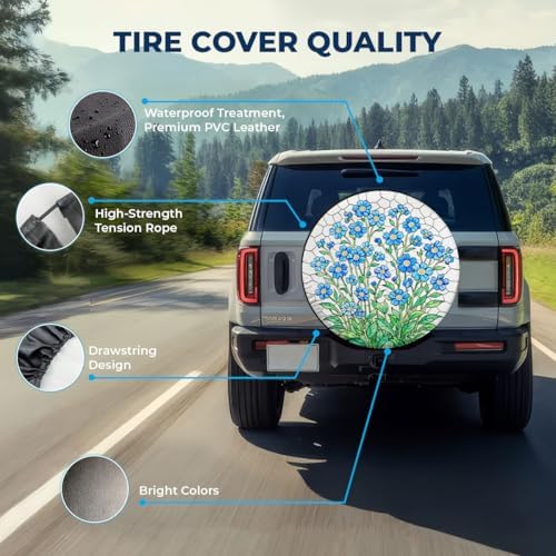 GENANY Blue Green Floral Thick PVC Leather Spare Tire Cover Size 18 - Image 4
