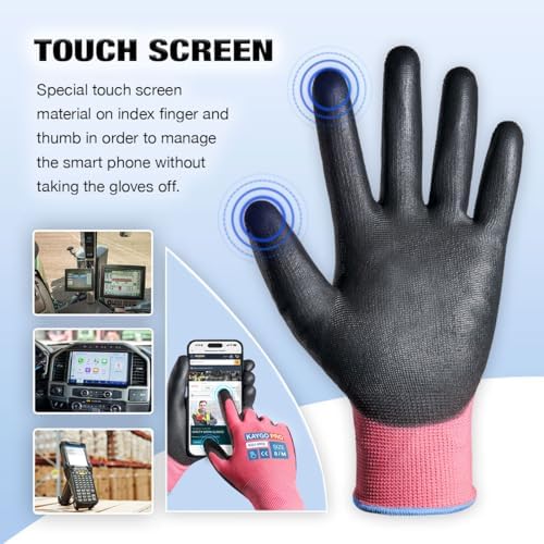 KAYGO Safety Work Gloves, PU Coated, 2-Finger Touchscreen - Image 2