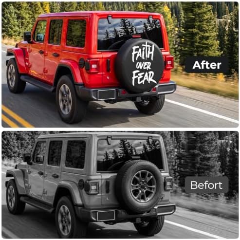 16 Inch Spare Tire Cover, Waterproof PU Leather, Faith Over Fear - Image 4