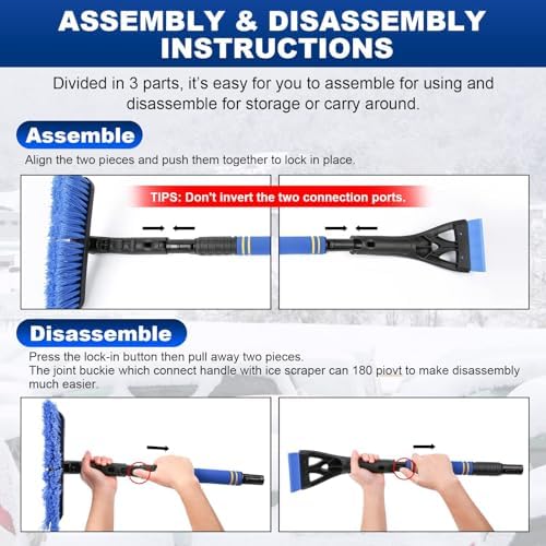 2Pack Ice Scrapers for Car Windshield, 2-in-1 Snow Scraper and Snow Brush for - Image 3