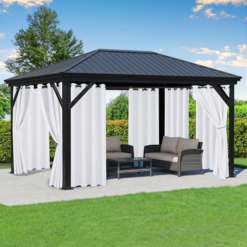 White Outdoor Curtains for Patio Waterproof, 8 Drape Panels by RichSets